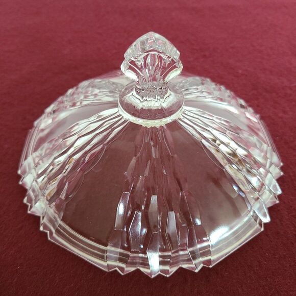 Three-Footed Pedestal Glass Candy Dish Covered Bowl Art Deco Geometric Design - Picture 9 of 13